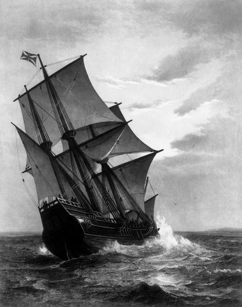 The Mayflower; engraved by and pub. John A. Lowell, Boston van (after) Marshall Johnson