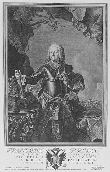 Francis I, Holy Roman Emperor; engraved by Philipp Andreas Kilian van (after) Martin II Mytens or Meytens