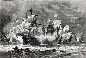 The Vanguard, under Sir William Winter, engaging the Spanish Armada, from ''Leisure Hour''