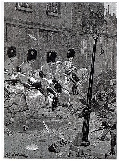 The Irish Land League Agitation: Scots Greys charging the mob at Limerick, illustration from ''The I van (after) Richard Caton Woodville