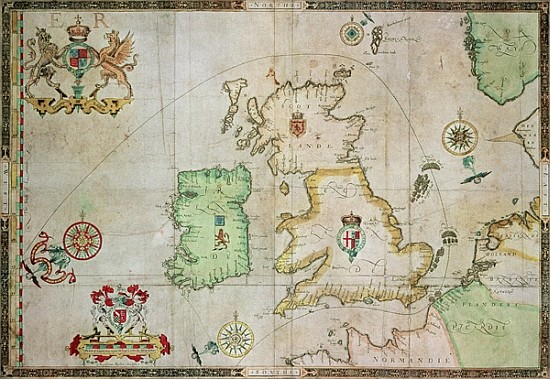 Map showing the route of the Armada fleet; engraved by Augustine Ryther, 1588 (see 133339 for b/w) van (after) Robert Adams