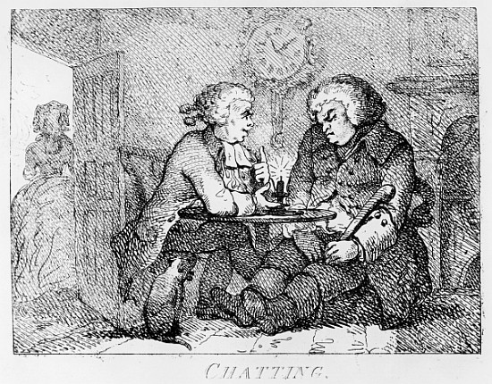Chatting, illustration from ''Picturesque Beauties of Boswell, Part the First'', etched by Thomas Ro van (after) Samuel Collings