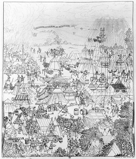 The Encampment of King Henry VIII at Marquison, July 1544, etched James Basire van (after) Samuel Hieronymous Grimm