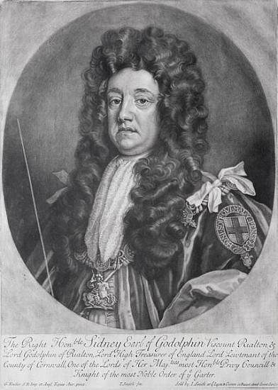 Portrait of Sidney Godolphin (1645-1712) 1st Earl of Godolphin ; engraved by and published by  John  van (after) Sir Godfrey Kneller