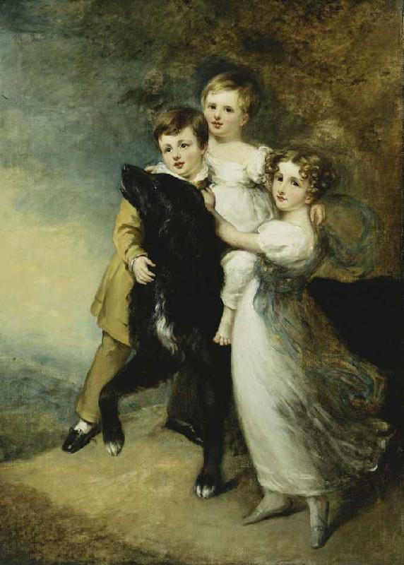 Drei Kinder mit Hund vor Landschaft. van (after) Sir William Beechey