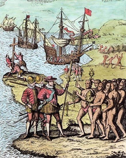 Columbus at Hispaniola, from ''The Narrative and Critical History of America'', edited Justin Winsor van (after) Theodore de Bry