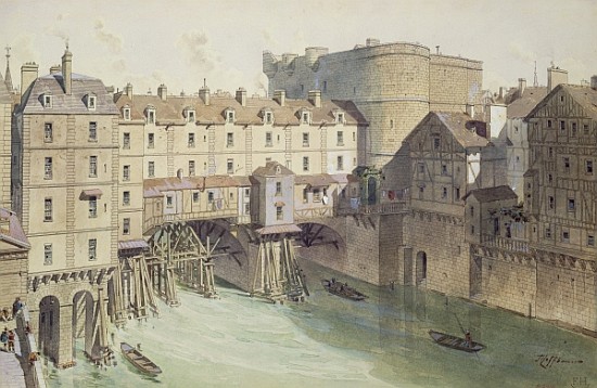 View of Petit Chatelet and the Petit Pont in 1717, illustration from ''Paris Through The Ages'' ; en van (after) Theodor Josef Hubert Hoffbauer