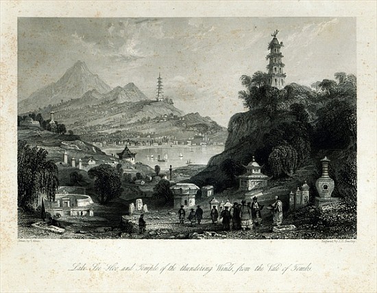Lake See-Hoo and the Temple of the Thundering Winds, from the Vale of Tombs; engraved by J.C. Bentle van (after) Thomas Allom