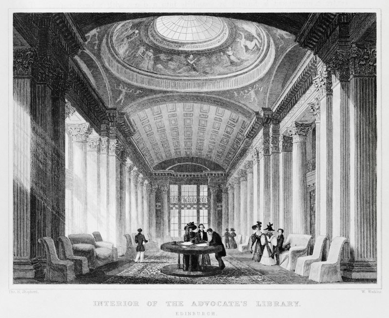 Interior of the Advocate''s Library, Edinburgh; engraved by William Watkins van (after) Thomas Hosmer Shepherd