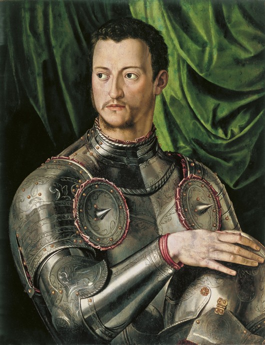 Portrait of Grand Duke of Tuscany Cosimo I de' Medici (1519-1574) in armour van Agnolo Bronzino
