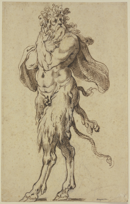 Old satyr to the left van Agostino Carracci