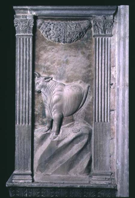 Taurus represented by the bull from a series of reliefs depicting planetary symbols and signs of the van Agostino  di Duccio