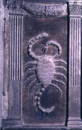 Scorpio represented by the scorpion from a series of reliefs depicting planetary symbols and signs o