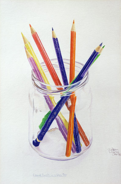 Coloured Pencils in a Jar, 1980 (coloured pencil on paper)  van Alan  Byrne