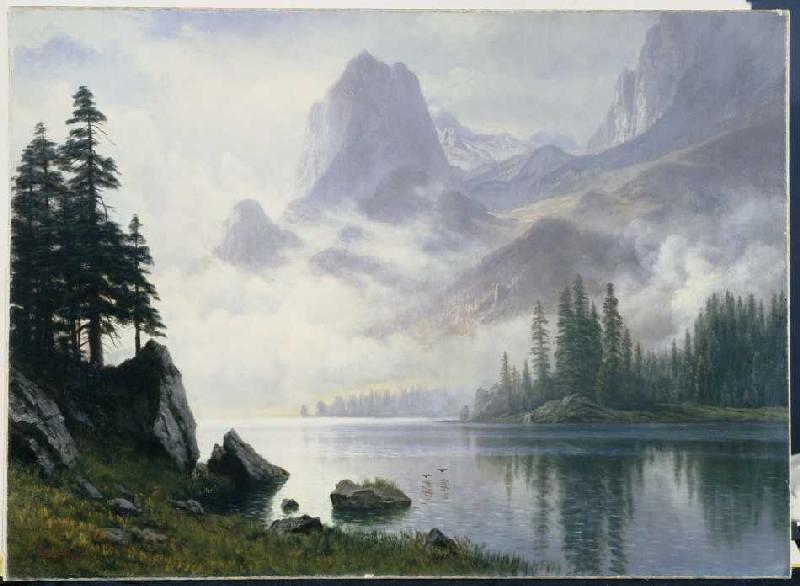 Berg im Nebel van Albert Bierstadt