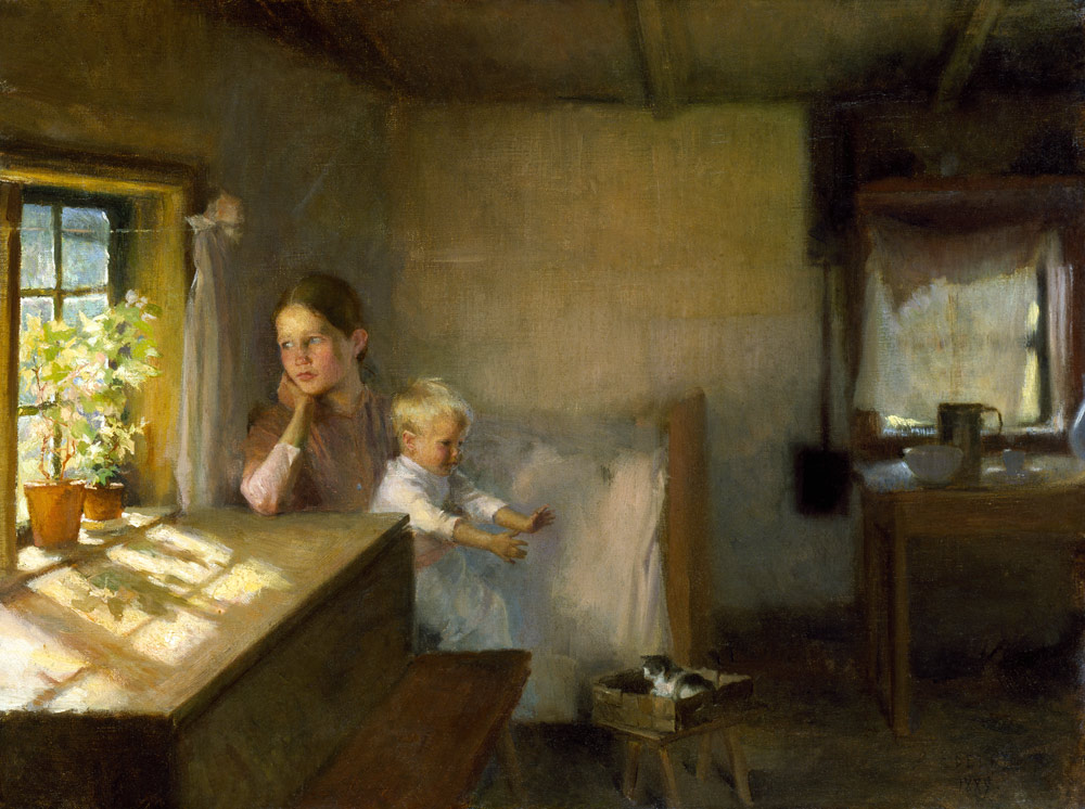 A Woman and Child in a Sunlit Inter– ior van Albert Edelfelt