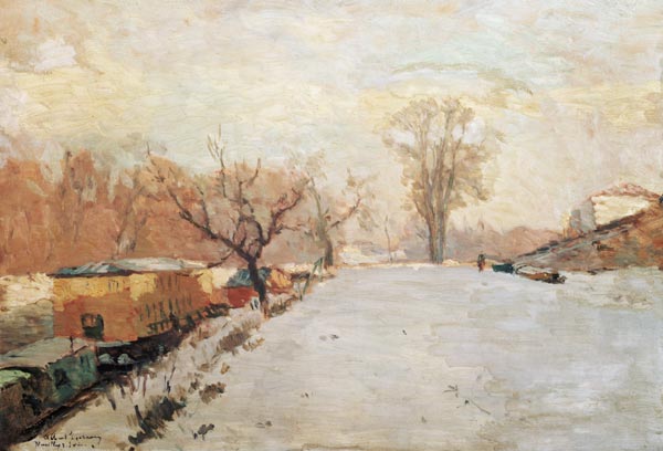 Road by the Seine at Neuilly in Winter van Albert Lebourg