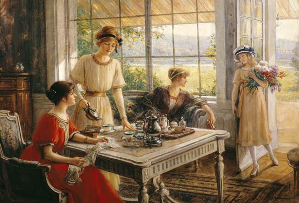 Women Taking Tea van Albert Lynch
