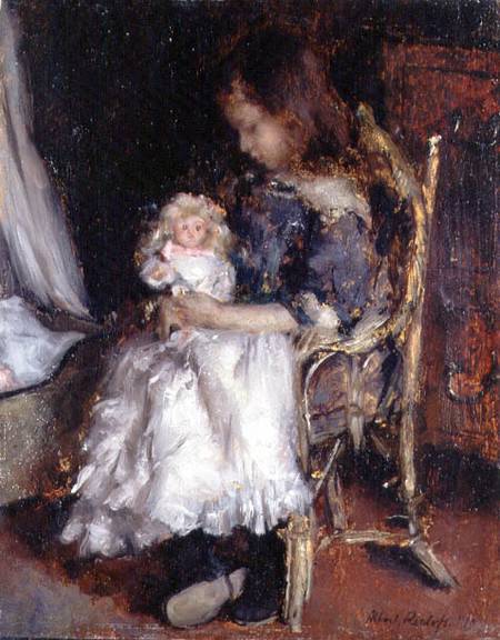 Girl Holding her Doll van Albert Roelofs