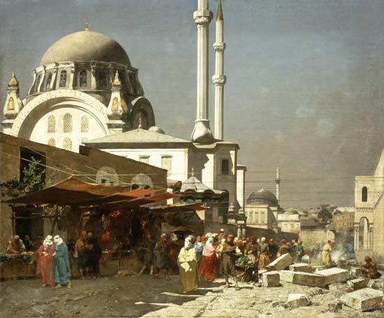 Im Basar in Konstantinopel van Alberto Pasini