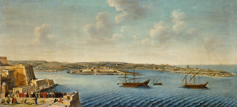 View of Valetta with Ships of the Order of the Knights of St. John van Alberto Pulicino