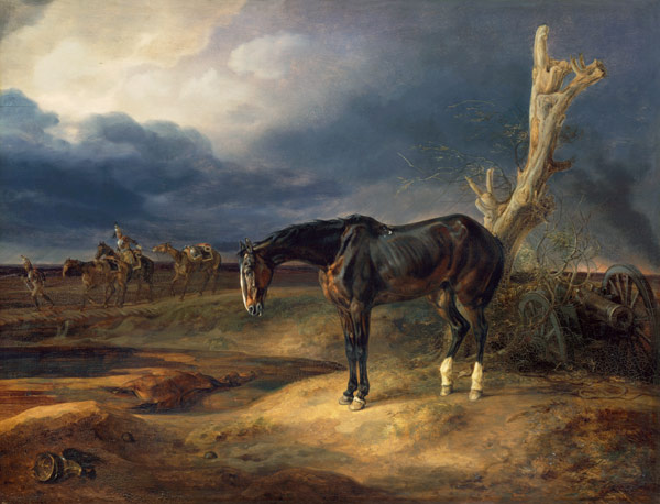 Ownerless Horse on the Battlefield at Moshaisk in 1812 van Albrecht Adam