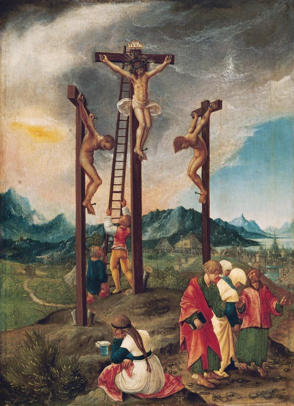 Christus am Kreuz zwischen den beiden Schächern van Albrecht Altdorfer