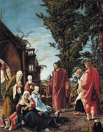 Jesus bittet seine Mutter um Erlaubnis van Albrecht Altdorfer
