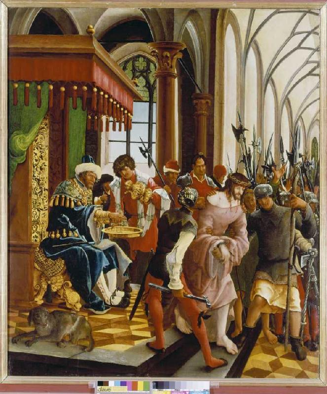 Passions/Sebastians-Altar in St. Florian Christus vor Pilatus. van Albrecht Altdorfer