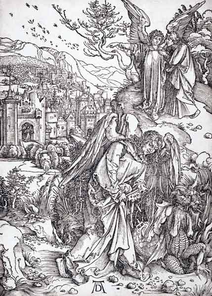Der Engel mit dem Schlüssel zum Abgrunde van Albrecht Dürer
