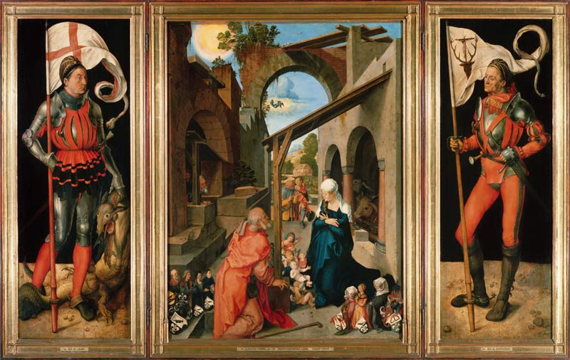 Paumgartner Altarpiece: Central Panel, the Nativity and Members of the Paumgartner Family; Left Hand van Albrecht Dürer