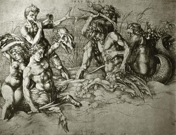 A.Dürer / Fighting sea creatures van Albrecht Dürer