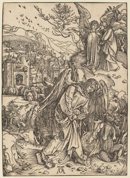 Der Engel mit dem Schlüssel zum Abgrund, aus der Folge der Apokalypse, Latein-Ausgabe b 1511 van Albrecht Dürer