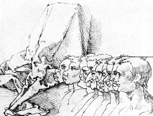 A.Dürer, Ten Heads in Profile / Draw. van Albrecht Dürer