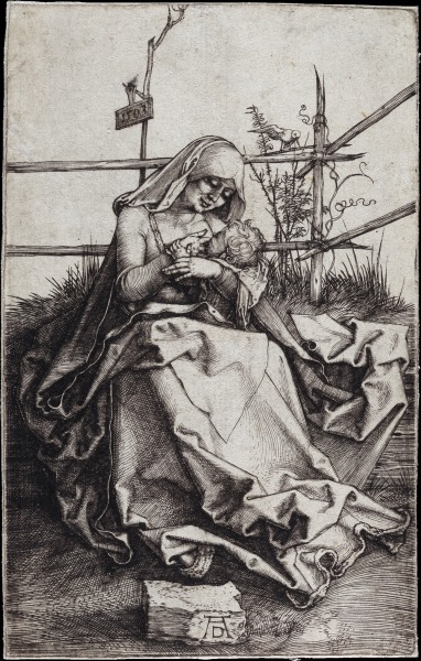 Madonna on a Grassy Bench van Albrecht Dürer
