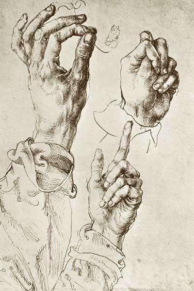 A.Dürer, Study of Three Hands / c.1490 van Albrecht Dürer