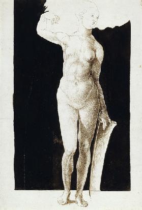 Proportion study of female nude with a shield