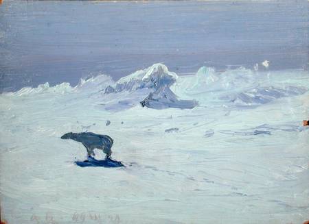 A Polar Bear Hunting in Moonlit Night van Aleksandr Alekseevich Borisov