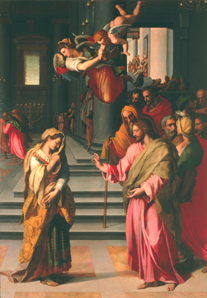 Christus und die Ehebrecherin. van Alessandro Allori