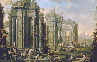 Bacchanal vor antiken Ruinen van Alessandro Magnasco