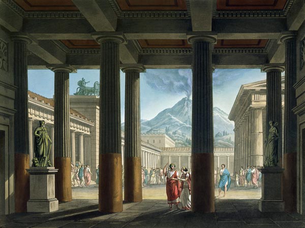 Entrance to the Amphitheatre, design for the opera 'L'Ultimo Giorno di Pompeii', 1827 (colour litho) van Alessandro Sanquirico