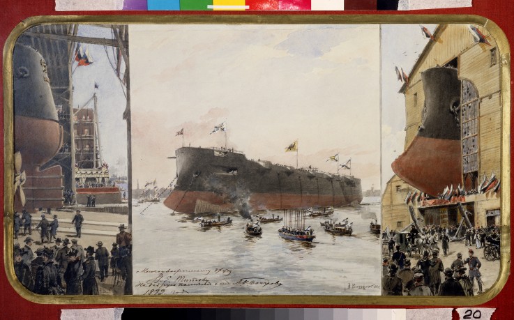 The Launching of the Battlecruiser "Pamiat Azova" van Alexander Karlovich Beggrow
