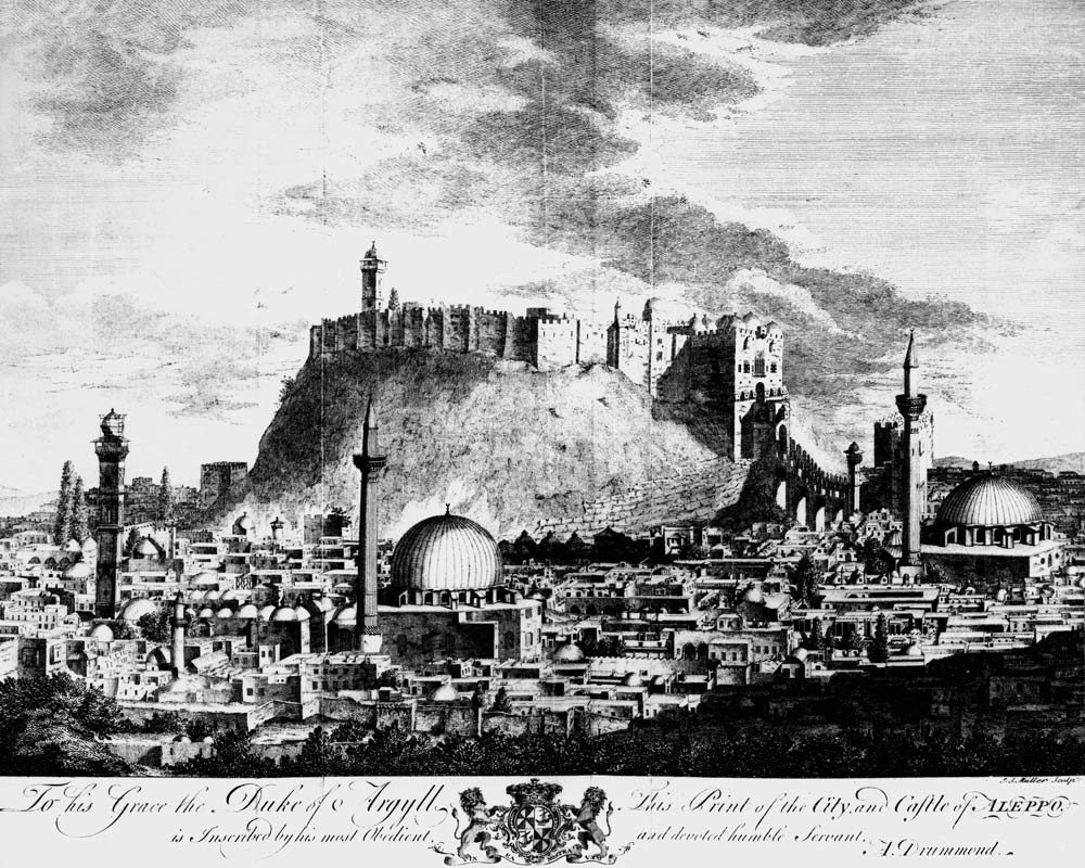 A view of the city and castle of Aleppo, Syria van Alexander Drummond