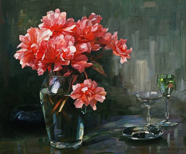 Blumen in Glasvase van Alexander Koester