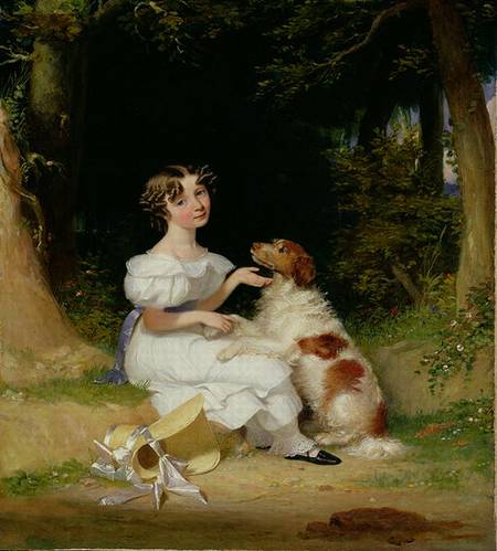 A Young Girl with Her Spaniel van Alexander Mosses