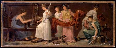 Six Women Weaving in an Interior van Alexandre Evariste Fragonard