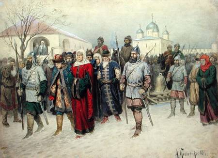 Joining of Great Novgorod, Novgorodians Departing to Moscow van Alexej Danilovich Kivschenko