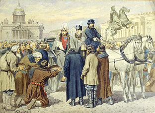 Zar Alexander I. verliest 1861 sein Manifest in St. Petersburg van Alexej Danilovich Kivschenko