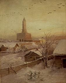 Der Schukarew-Turm in Moskau im Winter van Alexej Savrasov