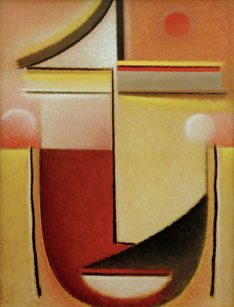 Abstrakter Kopf: Rot-Weiß-Gold van Alexej van Jawlensky